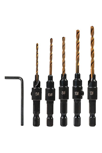 Raider Power Tools Set of 5 milling drill bits 1/4" hex Ø5, 6, 8, 10, 12mm