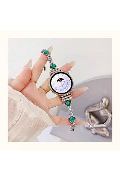 Alstrap Samsung Galaxy Watch 7 6 5 4 Uyumlu Taşlı Yonca Desenli Metal Kordon
