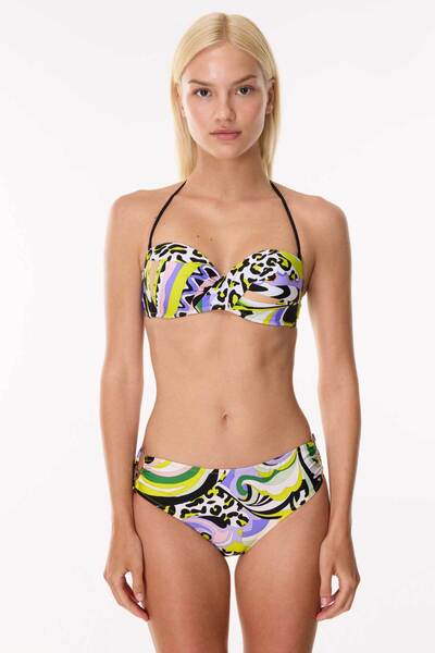 AYYILDIZ 4600 Sarı Lila Desenli Straplez Bikini Takımı