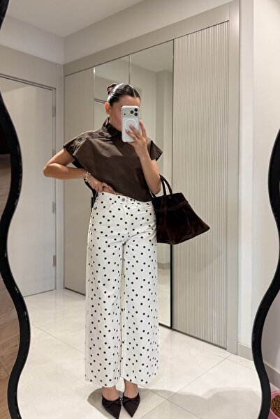 Gizem Ecemiş Polermo Puantiyeli Wide Leg Jean