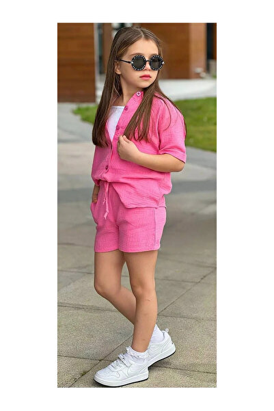 kidstalya Pink Shirt Shorts Girls' 3-Piece Set