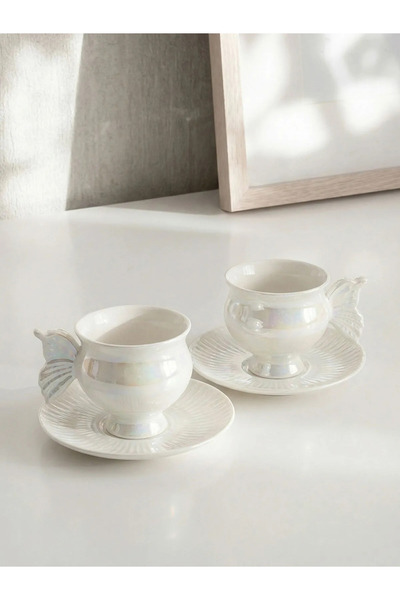 LC Waikiki LCW HOME Beyaz Figürlü 2 Kişilik Porselen Kahve Fincan Takımı 90 Ml