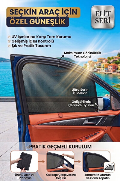 TUMKE Pratik Geçmeli Araç Yan Cam Güneşliği Güneş Koruyucu Perde Kolay Montaj Geçmeli Güneşlik Perde