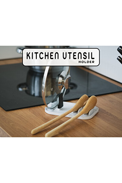 Zervano Tezgah Üstü Kapak Tutucu Ve Kaşıklık Tencere Kapağı Standı Kirli Kaşı...