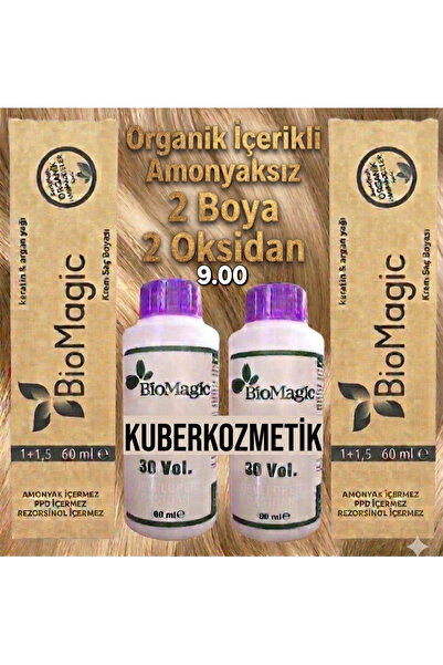 BIOMAGIC 9.00 Sarı Organik İçerikli Amonyaksız Kalıcı Saç Boyası 2Boya +2Oksidan