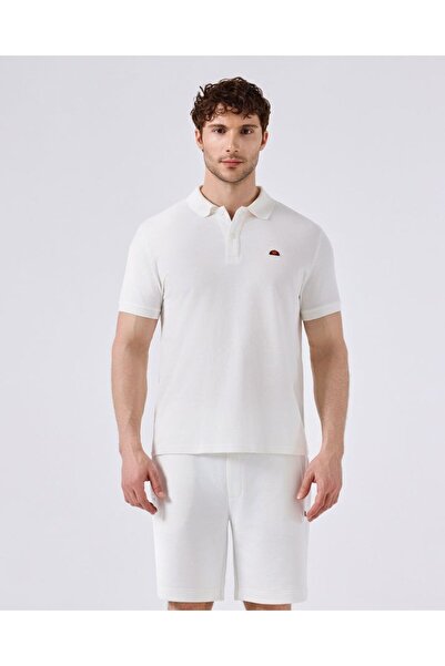 Ellesse Tricou alb cu guler polo pentru bărbați 6Sm5044