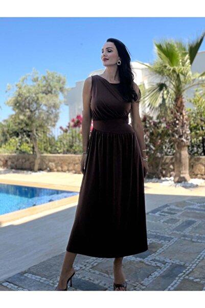 Atelier Derin Καφέ Αμάνικο Φόρεμα Beli Verev