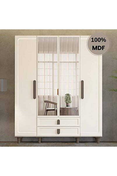 comiet Manolya 4 Kapak Mdf Ayaklı Tasarım Gardırop
