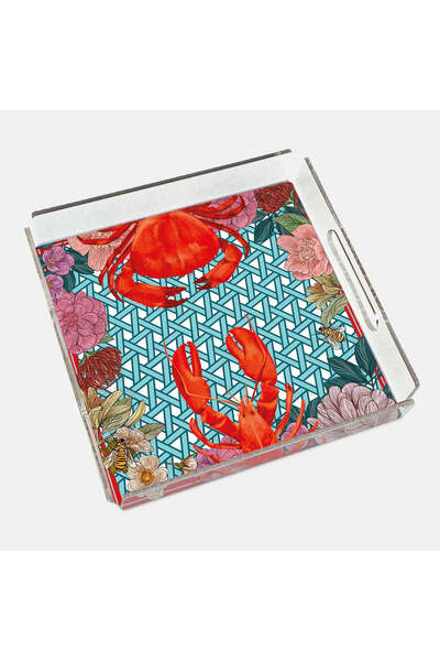 VİTELLİ Hazeran Lobster & Crab Akrilik Kare Dekoratif Çok Amaçlı Sunum Tepsis...