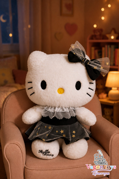 vagontoys Hello Kitty Peluş Oyuncak Siyah Yıldızlı Tül Elbiseli Dantel Yakalı...