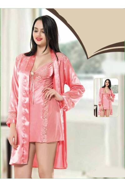 FIRST STYLE Turkish Nightgown Short Nightdress Soft Satin Beautiful Cut Two-P...