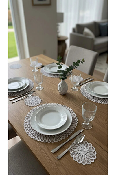 KÜTAHYA HOME Spiral Desen Nakışlı Supla ve Runner Takımı – BEYAZ 13 PARÇA