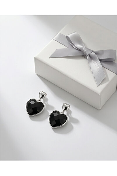 HOSBUTIK Silver black heart clip-on earrings, small size, 1 cm tall, no pierc...