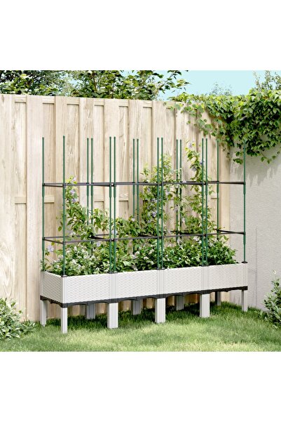 vidaxl Jardiniera de gradina cu spalier, alb, 160x40x142,5 cm PP