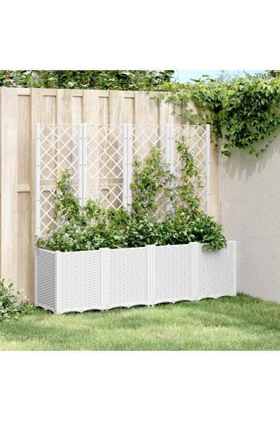 vidaxl Jardiniera de gradina cu spalier, alb, 160x40x140 cm PP