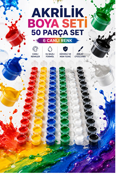 devhome 50 Adet 6 Renk 3ML Akrilik Boya Seti Mini Boya Kabı Hobi ve Taş Boyam...