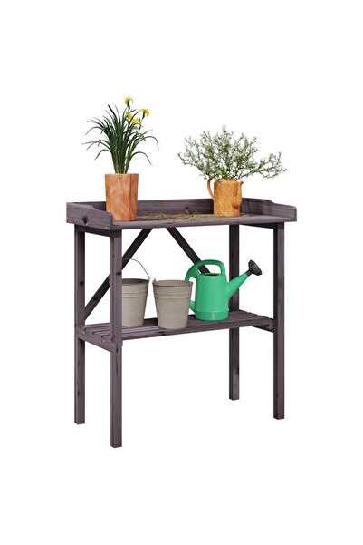 vidaxl Masa de plante cu raft, gri, 78x38x82,5 cm, lemn masiv de brad