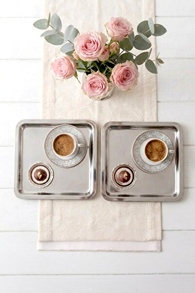 Kitchen Life 2-Piece Square Stainless Steel Silver Coffee Presentation Tray-L...