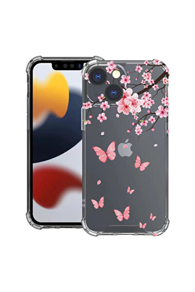 bestcase Husă Antișoc pentru Apple iPhone 13, Floare de cireș roz și fluturi,...