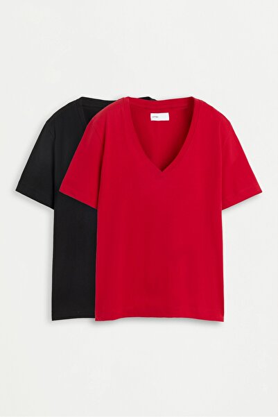 LEFTIES 2'li V yaka basic t-shirt paketi