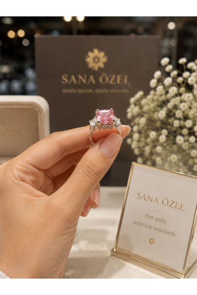 Frost Jewellry 925 ayar pembe baget taşlı gümüş yüzük