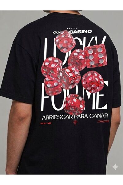 LELVANİ تي شيرت رجالي مطبوع عليه PLAY ME RED DICE