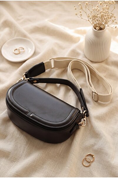 Modamorfo Snap-Fastener Flap, Knitted Strap, Handle, Women's Bag - Black
