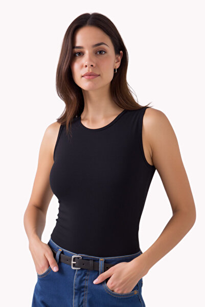 Pearlune Kadın Bisiklet Yaka Basic Sıfır Kol Body Atlet - %95 Pamuk Nefes Ala...