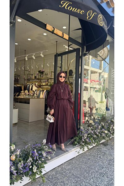 KKDesign %100 Koton Bağcıklı Elbise Bordo