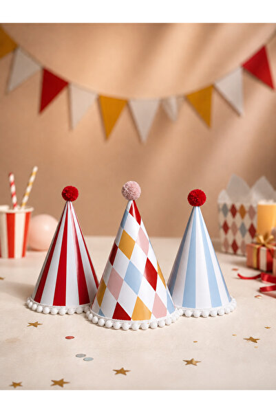 Minia Circus Concept Birthday Party Hat with Pom Poms for Children and Babies...