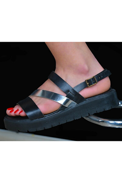 online kapsulavm avm alışveriş Women's sandal genuine leather black - silver