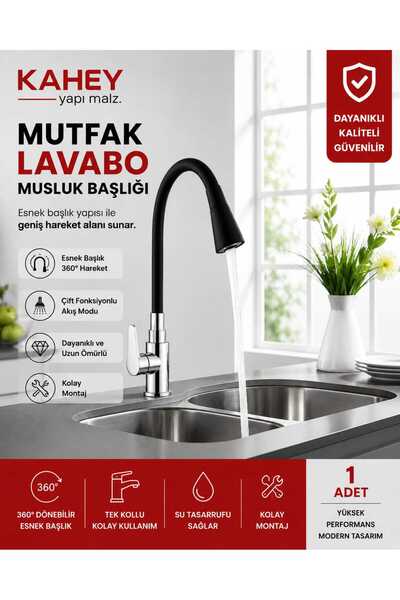 KAHEY Oynar Başlıklı Silikon Siyah Renkli Tasarruflu Esnek Armut Kubar Musluk...