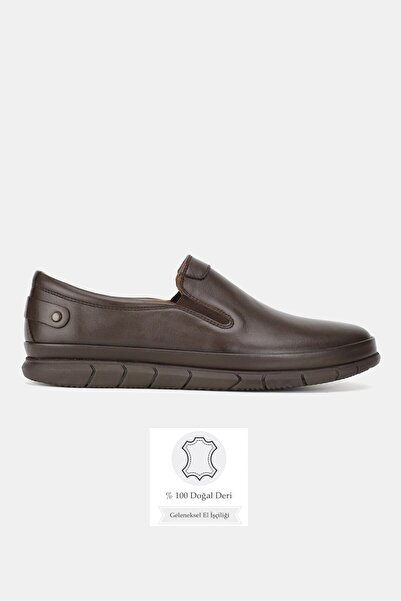 TUNAELLİ Men's Brown Genuine Natural Leather Loafer Daily Shoes, Size 39-45