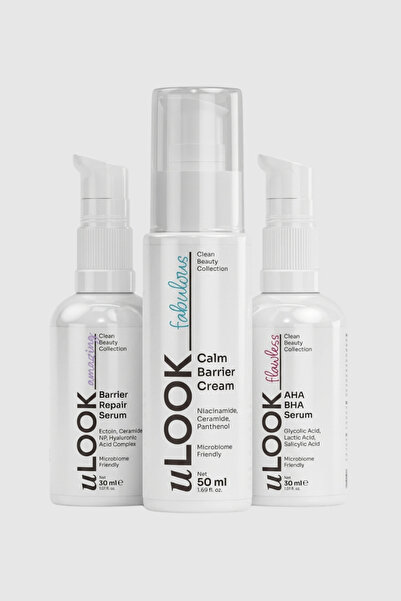 uLOOK Pürüzsüzlük Cilt Bakım Seti 3'lü – AHA BHA Peeling Serum + Bariyer Onar...