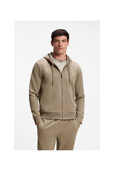 BOSS Logolu Pamuk Kapüşonlu Fermuarlı Sweatshirt
