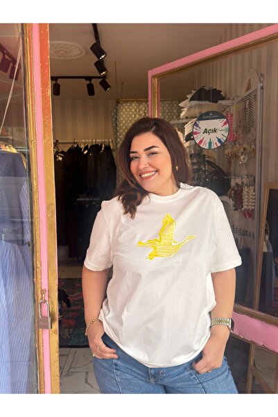 Store Büyük Beden Kuş Baskılı Tişört