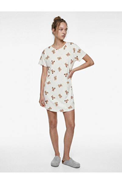 Koton Teddy Bear Printed Crew Neck Short Sleeve Nightgown