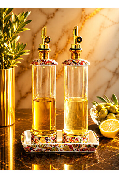 Kezze Rubenza Oıl Set Standlı Porselen Yağdanlık Seti - Damlatmaz Akıtmaz Tasarım 2x700 ml