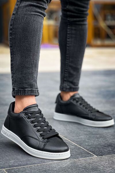 Lucy Shoes حذاء رياضي رجالي من الجلد برباط يومي من RS611 CBT - أسود