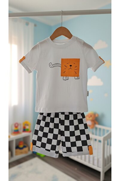 DOLCE KİDS Checkered Lion Printed Shorts Baby Boy Summer Two-Piece Set