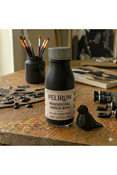 Pelirum Profesyonel Mat Akrilik Boya SİYAH] 100 ml - Ahşap, Metal, Plastik, C...
