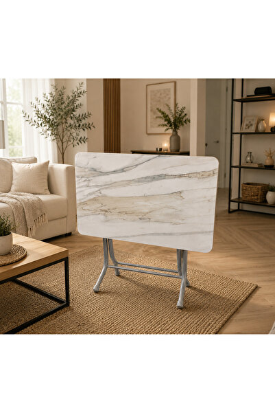 marpas Katlanır MDF Masa 60x90 cm – Mermer Desenli Çok Amaçlı Masa