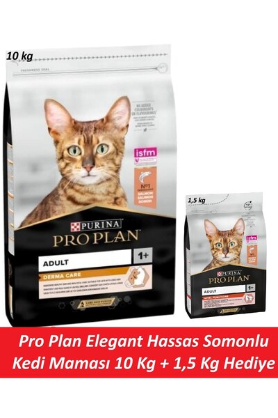 Pro Plan Elegant Hassas Somonlu Kedi Maması 10 Kg + 1,5 Kg Hediye