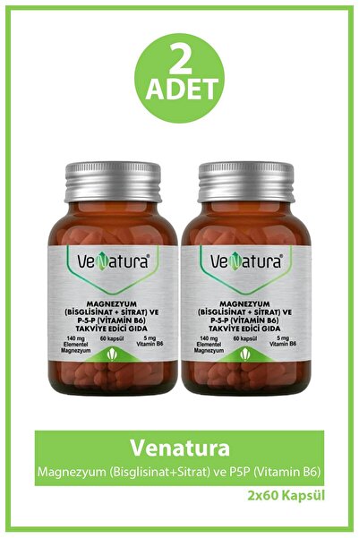 VeNatura Magnezyum (Bisglisinat+Sitrat) ve P5P (Vitamin B6) 60 Kapsül 2 Adet