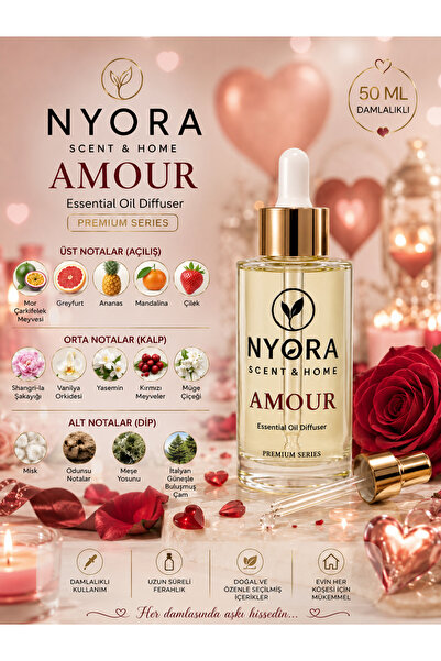 NYORA 50 Ml Damlalıklı Amour Difizör ve Buhurdanlık Ortam Kokusu Aroma Terapi...
