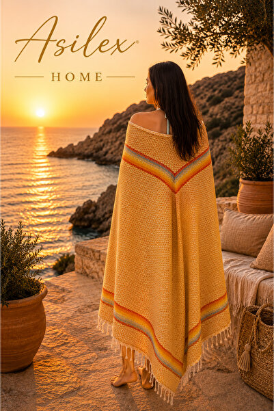 Asilex Home Collection Gökkuşağı Desenli Peştemal Plaj Havlusu , %100 Pamuk T...