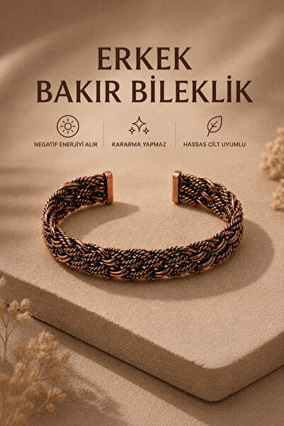 vogutima jewelery&silver by timuçin mavili سوار نحاسي للرجال - موديل محبوك من...