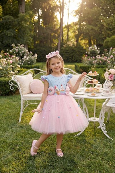 Rubeto Kids مجموعة فستان وتاج من التول بتصميم حلوى للفتيات من 3-7 سنوات