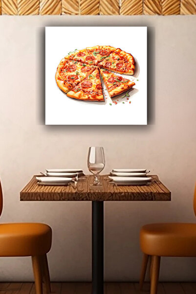 Lucena Pictură metalică cu pizza cu pepperoni, cu tematică de bucătărie itali...