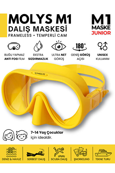 MOLYS M1 JUNIOR DALIŞ MASKESİ + ANTI FOG (BUĞU ÖNLEYİCİ FİLM) GÜNEŞ SARISI
